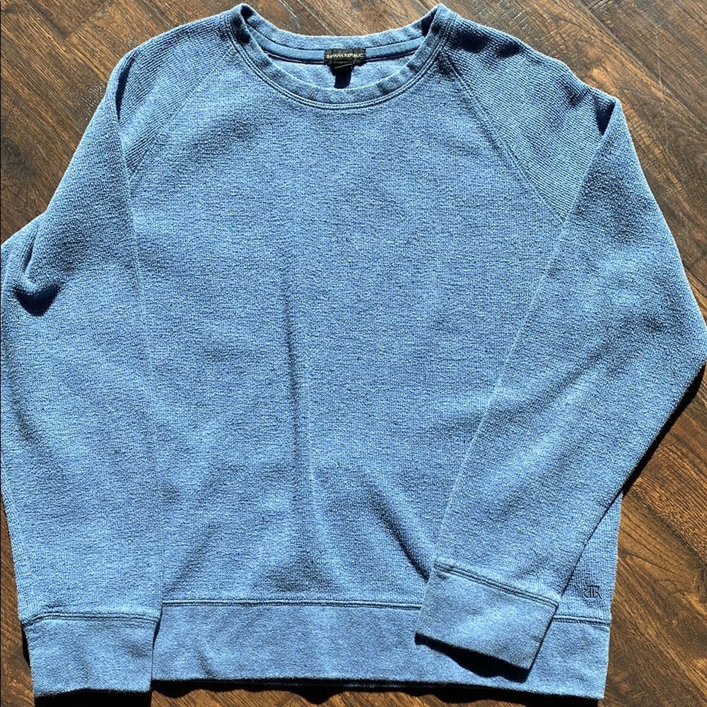 Banana Republic Blue Waffle Crewneck Sweatshirt Cotton Blend